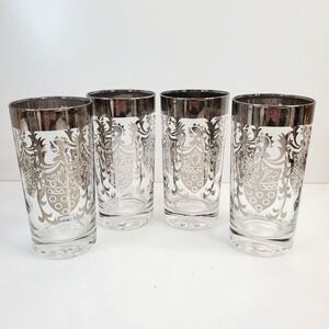 Vintage MCM Kimiko Silver Guardian Crest Cocktail Highball Glass Barware Knight